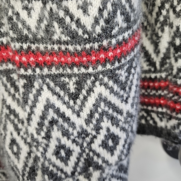 Aspen wool blend chunky open sweater long line size Xsmall gray red and white - Picture 2 of 8